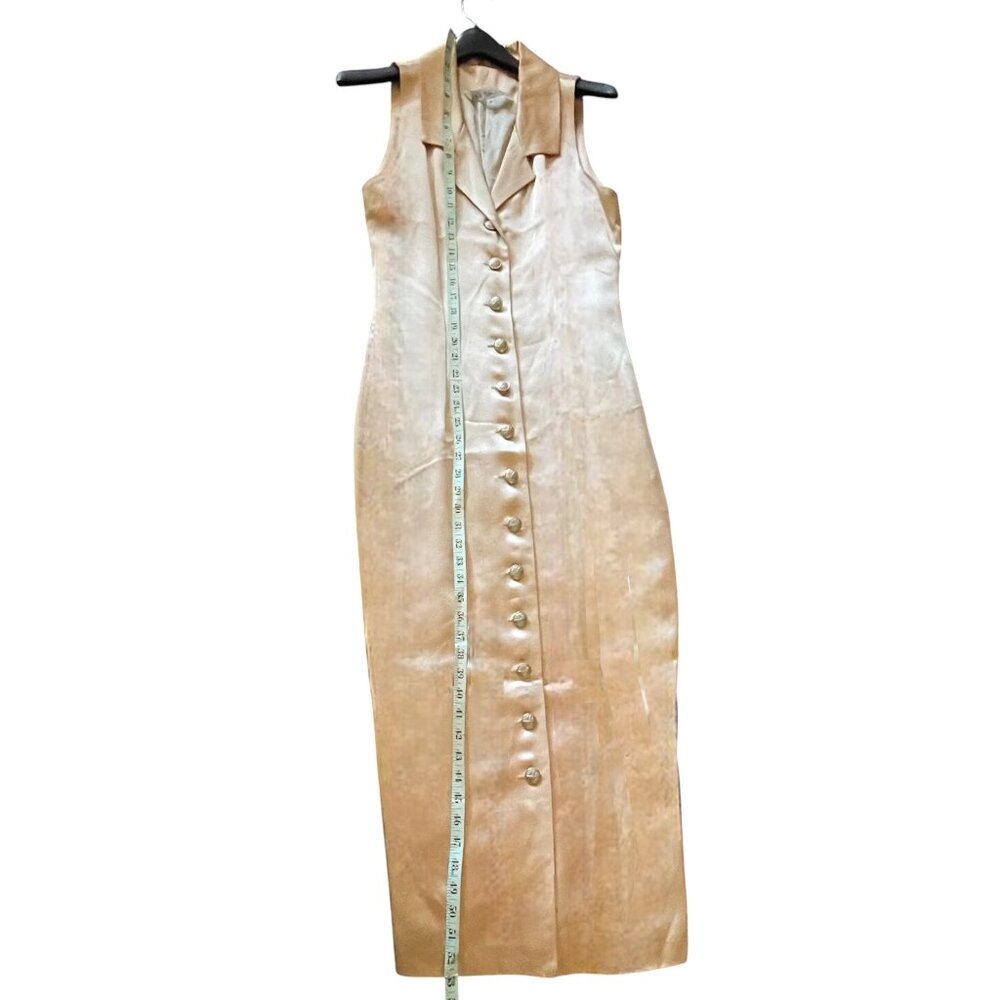Rare Couture Jan Micole Vintage Peau de Soie Sleeveless Sheath Dress w/ Buttons - Picture 4 of 12